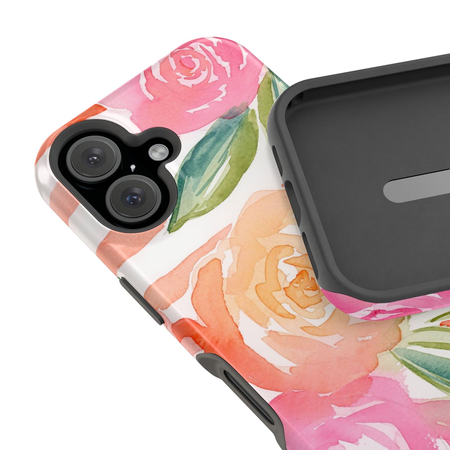 Peachy Keen Magnetic Phone Case, Peach Floral Striped Phone Case, Watercolor Painted Tough Cases
