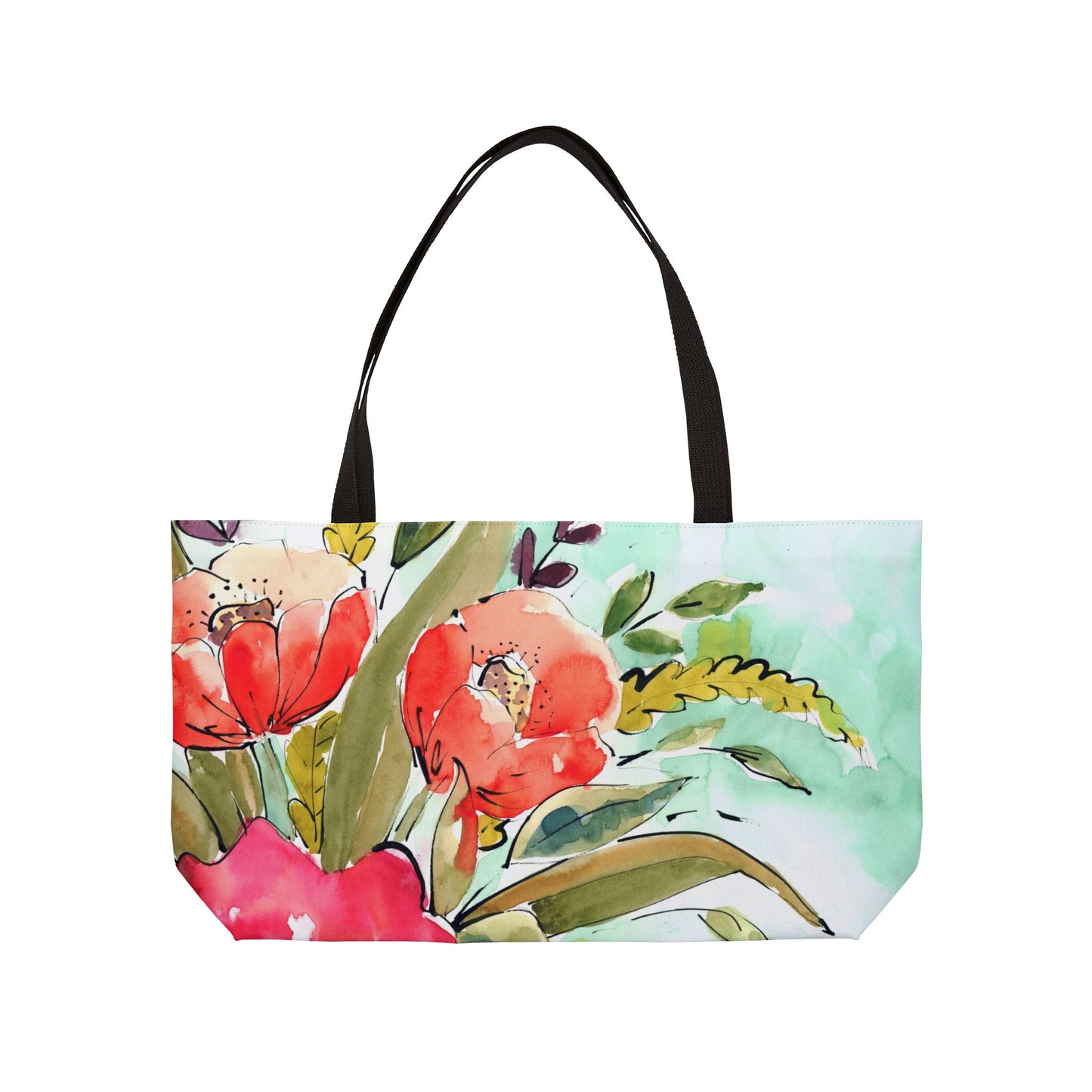 Large Floral Weekender Tote Bag - Large Watercolor Painted Tote, Great Gift for Mom, Teachers, Graduation - Travel Tote, Collage Bag,