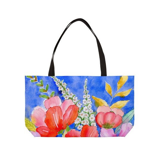 Colorful Floral Weekender Tote Bag - Large Watercolor Painted Tote