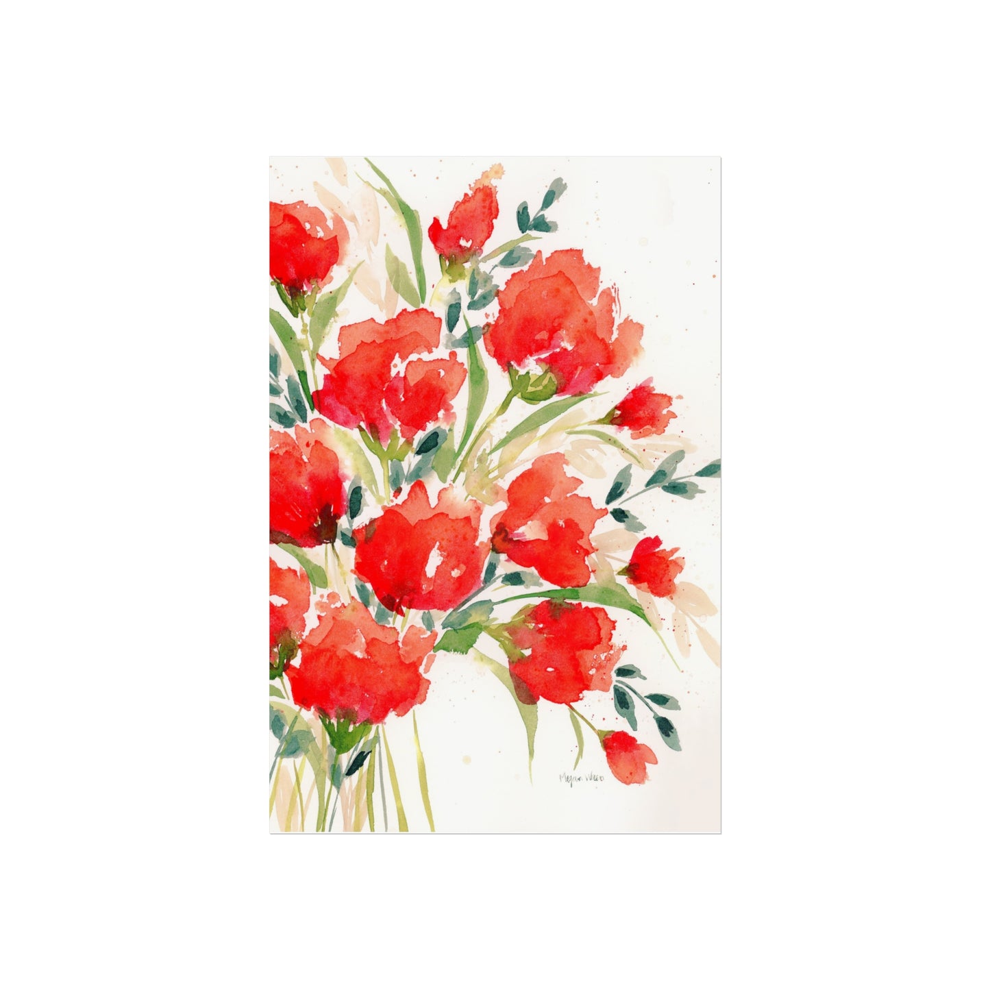 Red Watercolor Floral Print, Red Blooms, Loose Red Watercolor Flowers Fine Art Prints, Red Floral Print