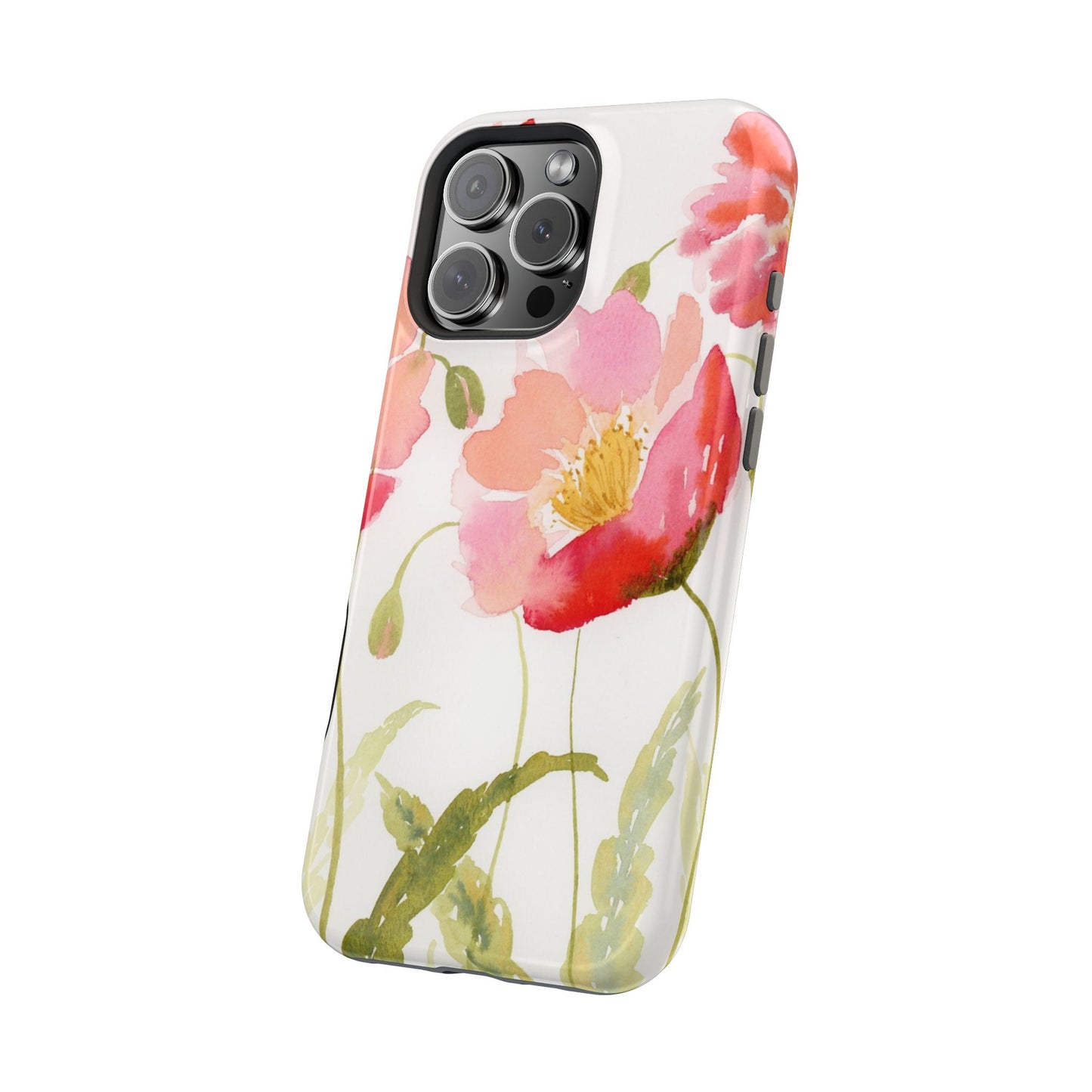 Magnetic Poppy Flower Phone Case, Watercolor Painted Tough Cases