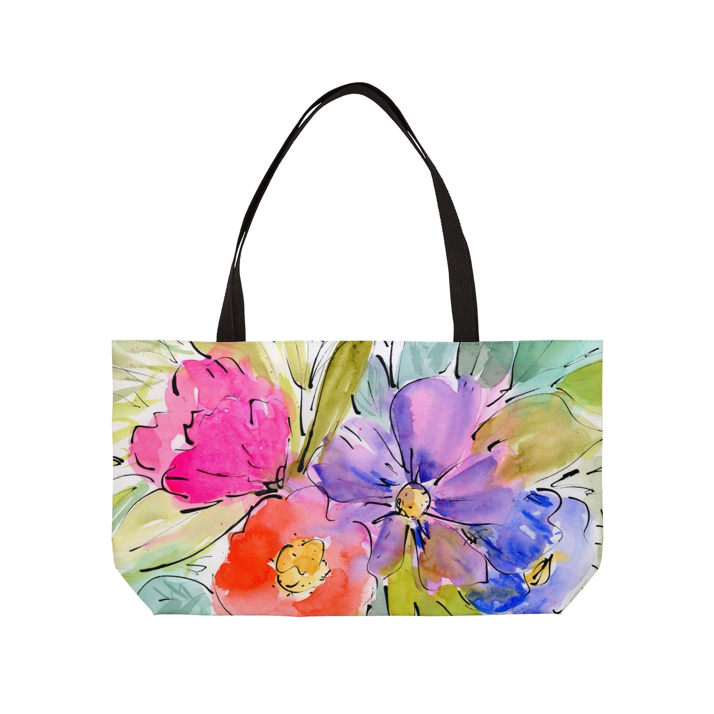 Watercolor Floral Weekender Tote Bag - Large Watercolor Painted Tote, Great Gift for Mom, Teachers, Graduation - Travel Tote, Collage Bag,