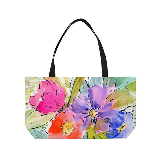 Watercolor Floral Weekender Tote Bag - Large Watercolor Painted Tote, Great Gift for Mom, Teachers, Graduation - Travel Tote, Collage Bag,
