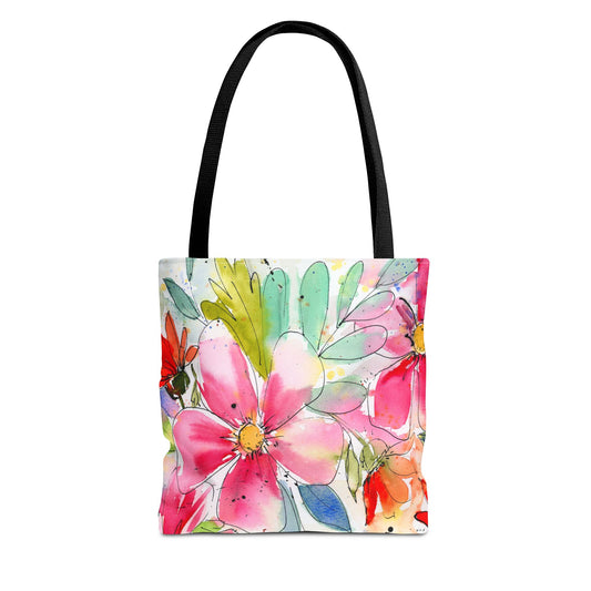Colorful FlowerTote Bag, Original Watercolor Floral Painting Tote Bag, Great Gift For All Ages, Pop Of Color, Comes in 3 sizes