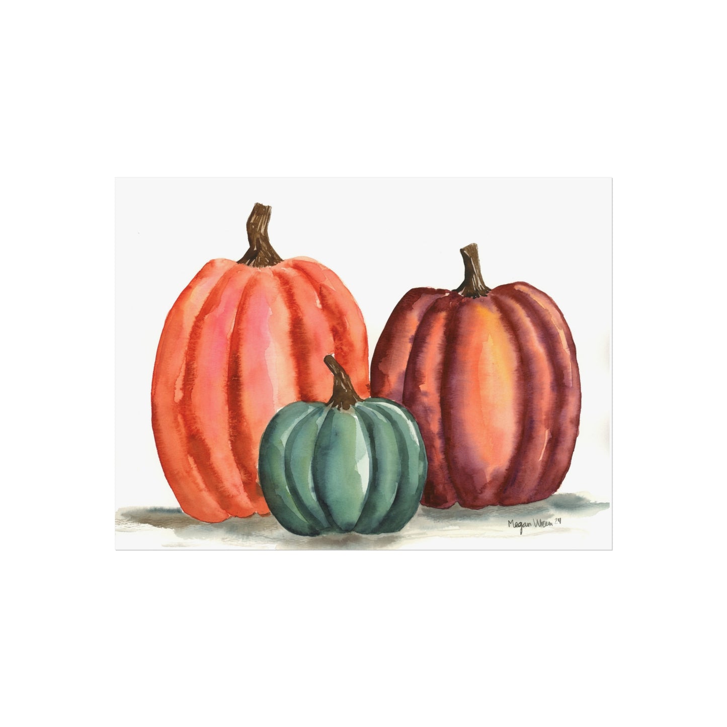 Pumpkin Autumn Print, Fall Art Print, Fall Pumpkin Patch Watercolor Fine Art Prints