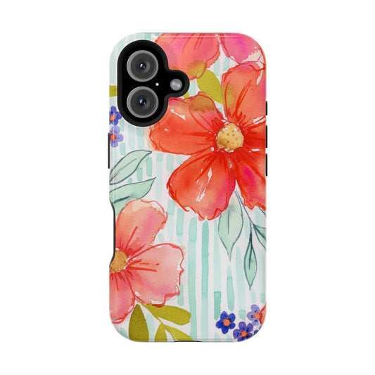 Citrus Splash Mag Phone Case, Aqua & Orange Magnetic Flower Phone Cover