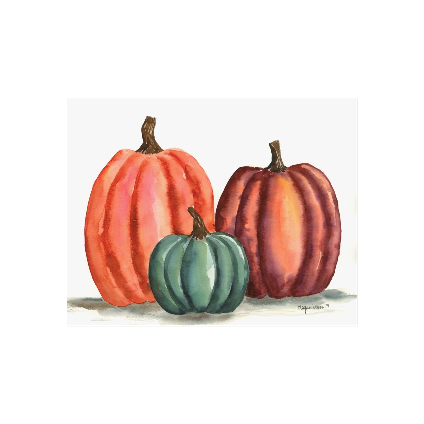 Pumpkin Autumn Print, Fall Art Print, Fall Pumpkin Patch Watercolor Fine Art Prints