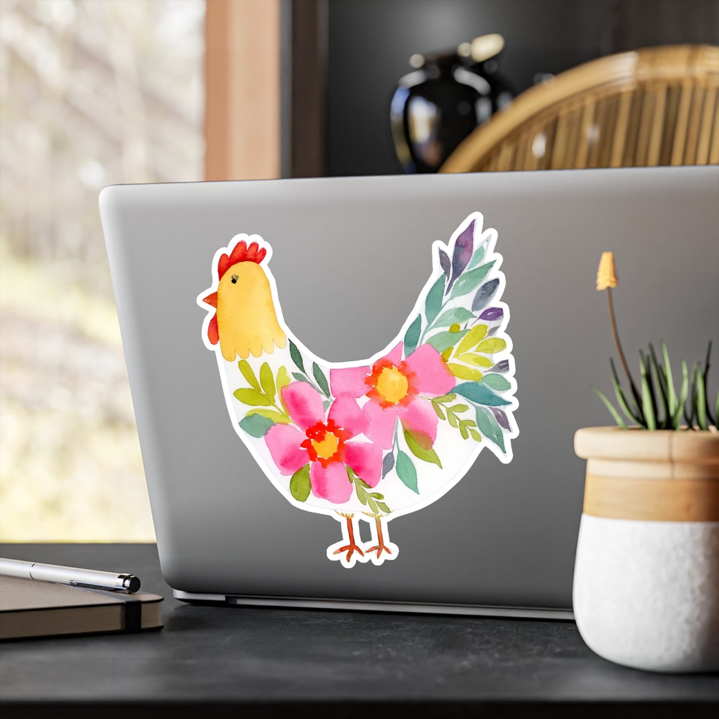 Fun Floral Chicken Watercolor Sticker