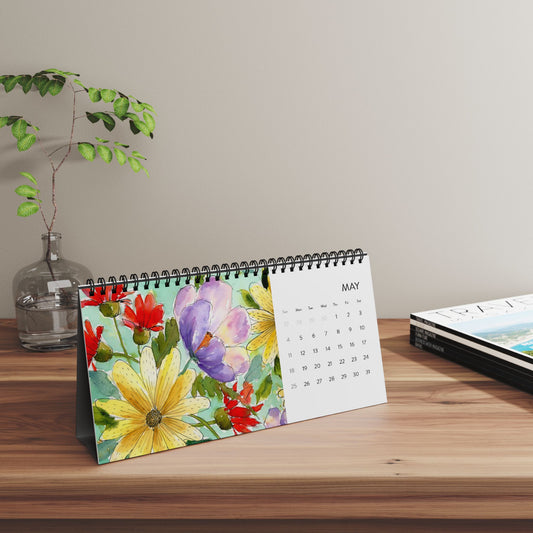 Painted Days Desk Calendar, Watercolor Floral 2025, Colorful Desk Calendar