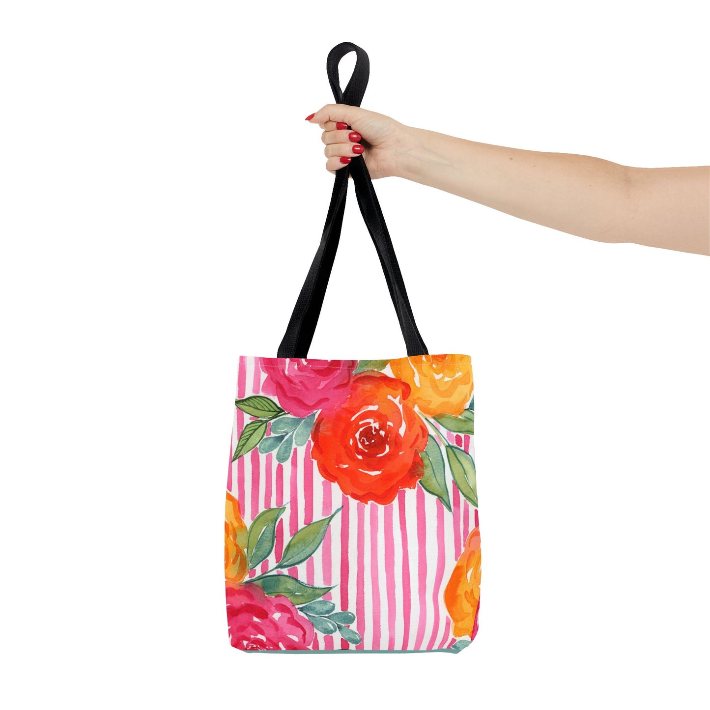 Pink Queen Floral Striped Tote Bag, Petals & Pinstripe Collection, Hot Pink Bold Floral Bag