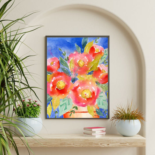 Bold Pink Blooms Print, Watercolor Floral Wall Decor, Pink Coral Floral Watercolor Fine Art Prints