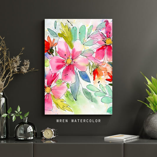 Abstract Pink Floral Print, Pink Abstract Floral Watercolor Fine Art Prints