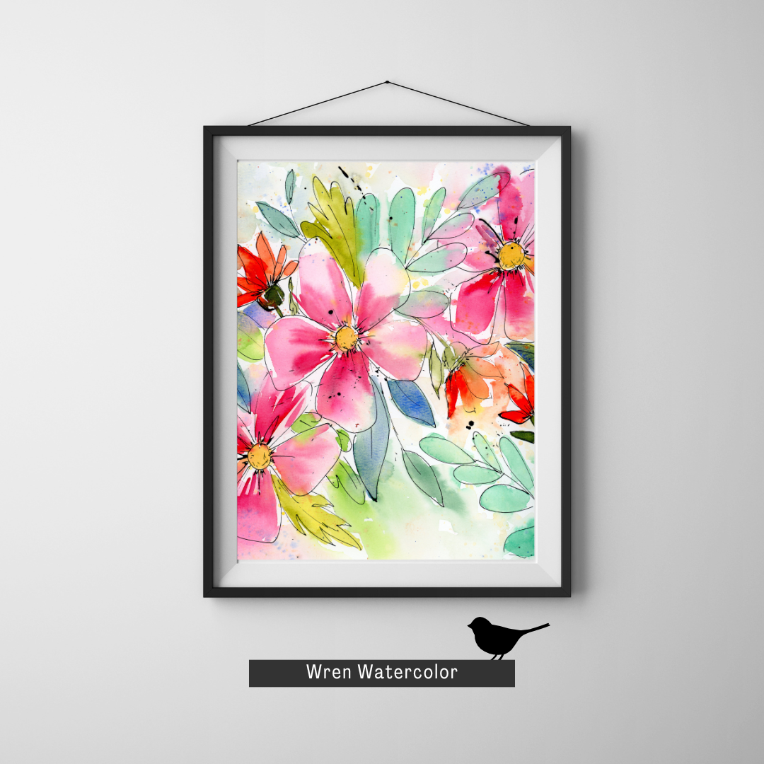 Abstract Pink Floral Print, Pink Abstract Floral Watercolor Fine Art Prints