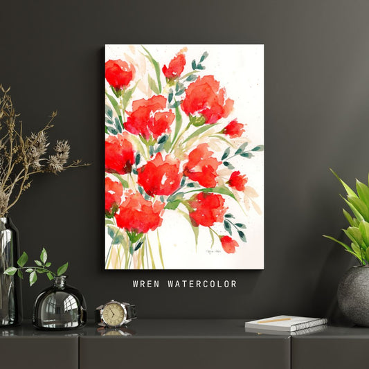 Red Watercolor Floral Print, Red Blooms, Loose Red Watercolor Flowers Fine Art Prints, Red Floral Print