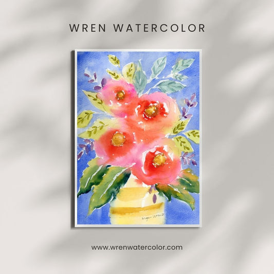 Colorful Floral Print, Bold Home Decor, Bright Flower Wall Art Print, Loose Pink Floral Watercolor Fine Art Prints