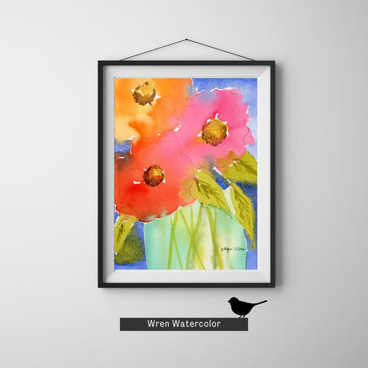 Colorful Floral Print, Bright Flower Wall Decor, Loose Colorful Floral Watercolor Fine Art Prints