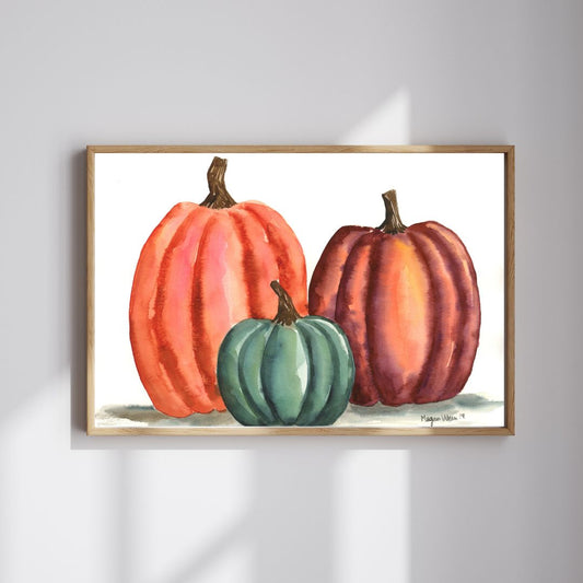 Pumpkin Autumn Print, Fall Art Print, Fall Pumpkin Patch Watercolor Fine Art Prints