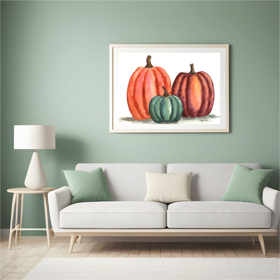 Pumpkin Autumn Print, Fall Art Print, Fall Pumpkin Patch Watercolor Fine Art Prints