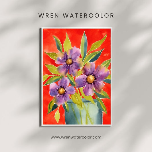 Lime & Lavender Heat Watercolor Print, Colorful Watercolor Print, Large Floral Print, Floral Watercolor Fine Art Prints