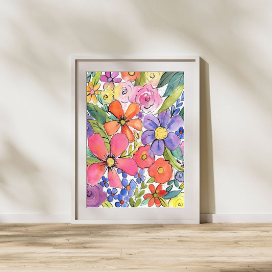 Colorburst Garden Print, 1 of 2 Prints, Floral Abstract Colorful Watercolor Print, Large Floral Print, Floral Watercolor Fine Art Prints
