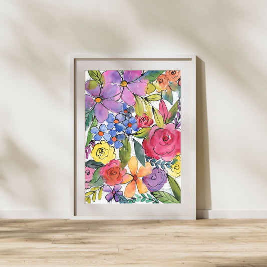 Colorburst Garden Print, 2 of 2 Prints, Floral Abstract Colorful Watercolor Print, Large Floral Print, Floral Watercolor Fine Art Prints