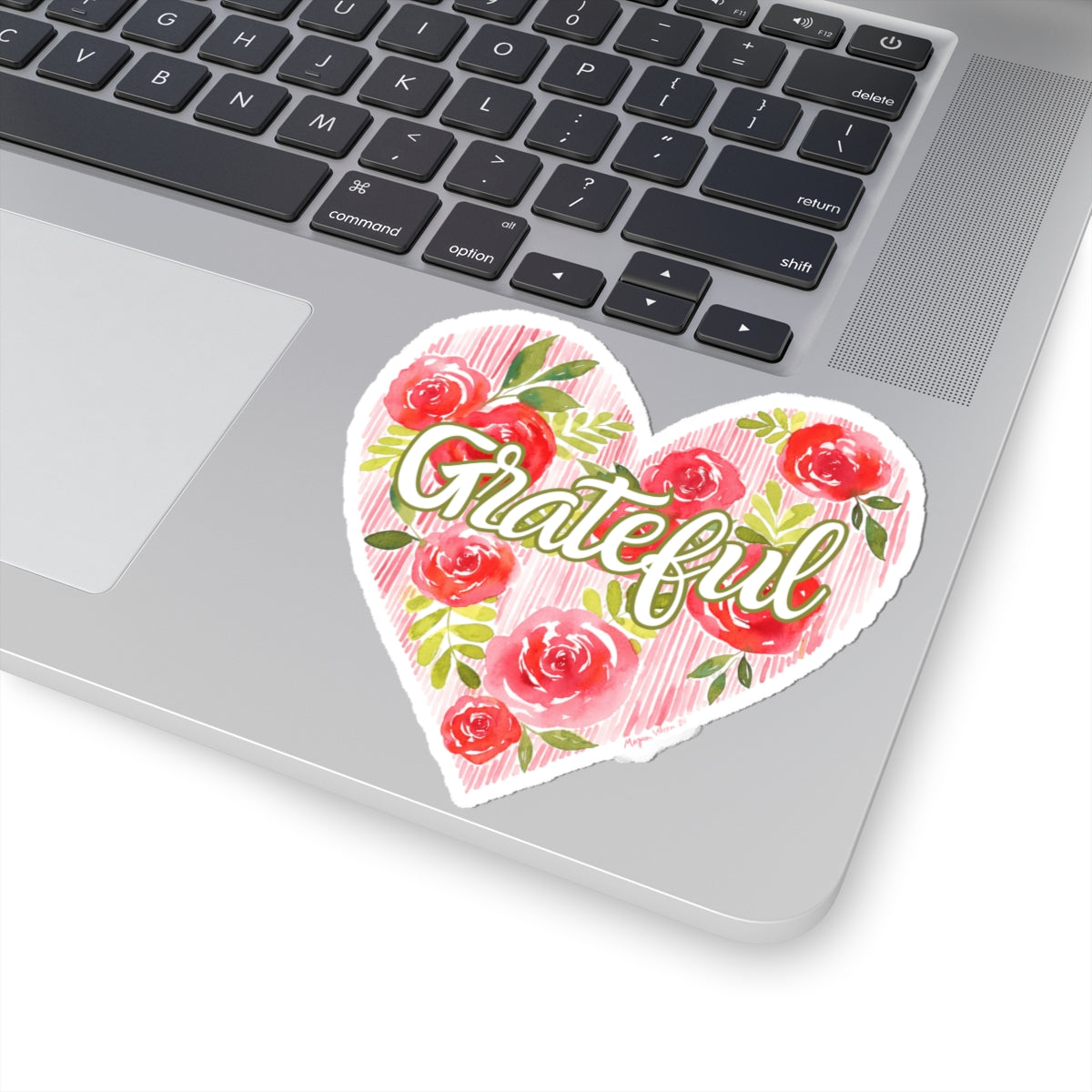Grateful Red Floral Heart Sticker