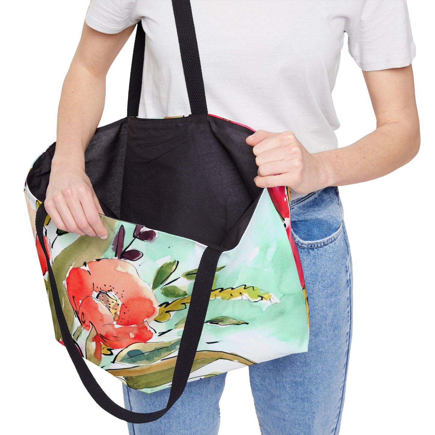 Large Floral Weekender Tote Bag - Large Watercolor Painted Tote, Great Gift for Mom, Teachers, Graduation - Travel Tote, Collage Bag,
