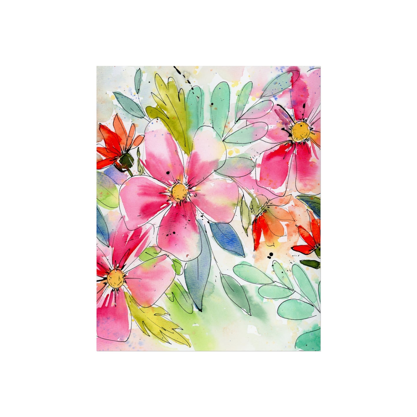 Abstract Pink Floral Print, Pink Abstract Floral Watercolor Fine Art Prints