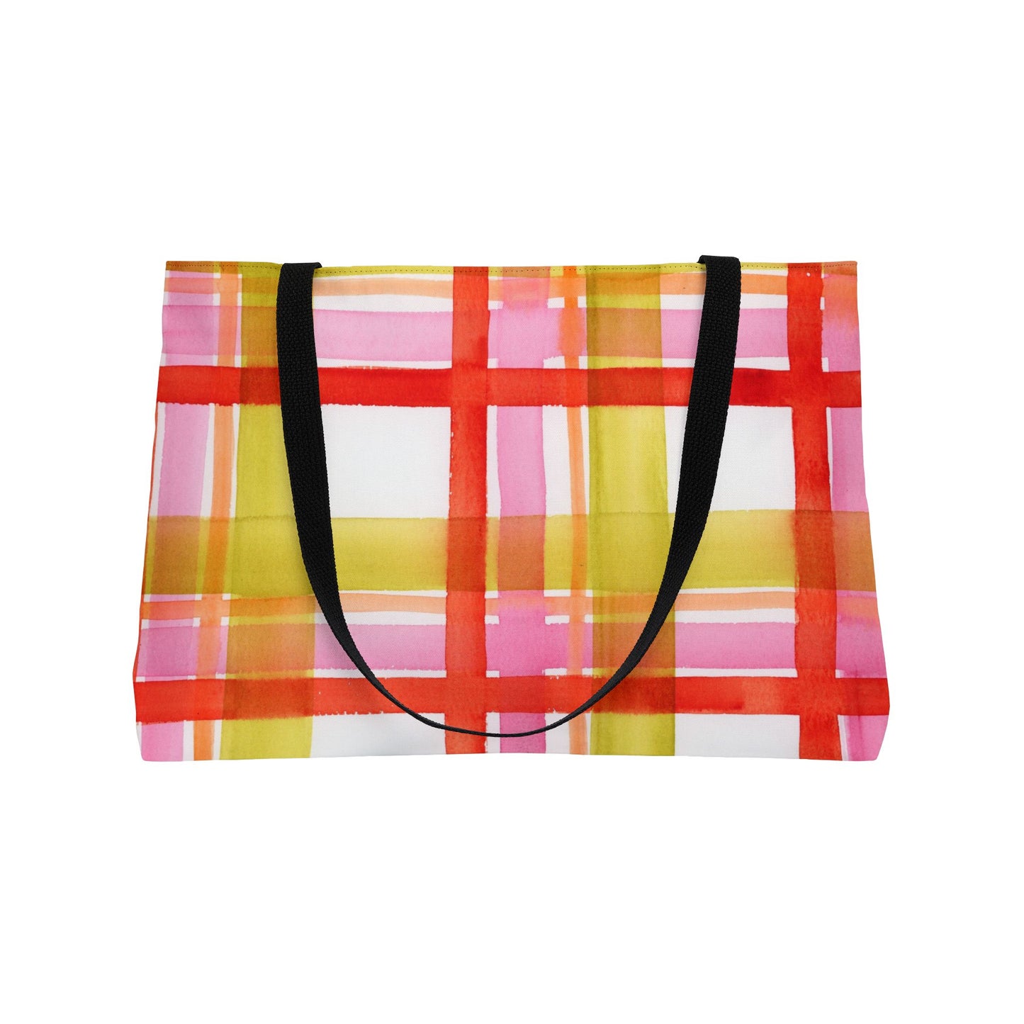 Bright Plaid Weekender Tote Bag - Large Watercolor Painted Tote, Great Gift for Mom, Teachers, Graduation - Travel Tote, Collage Bag,