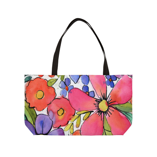 Big Bloom Weekender, Playful Colorful Bright Bold Floral Tote Bag