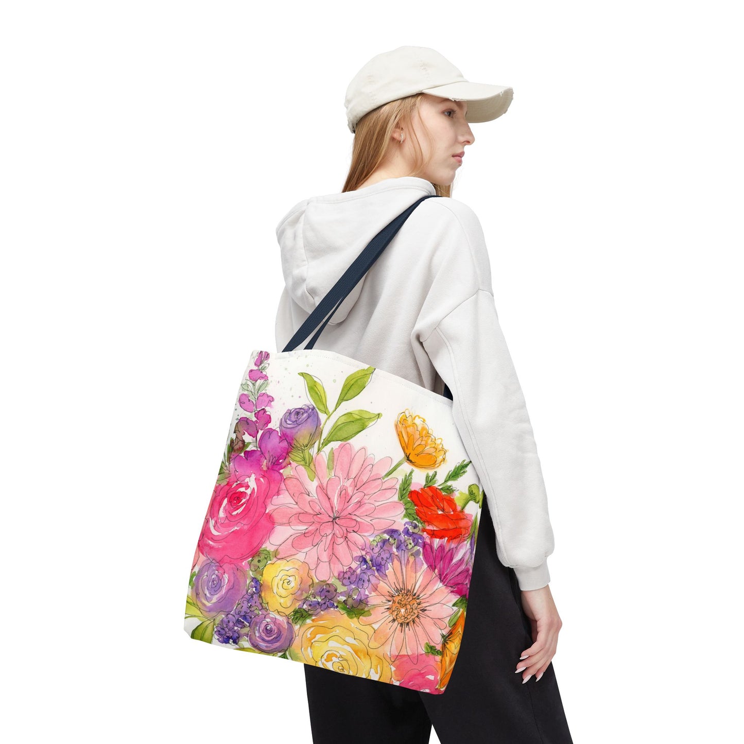 Watercolor Floral Tote Bag, Art You Can Use And Carry, Teacher Gift Bag, Friend Gift, Bright Floral Design, Beach Bag, Reusable Grocery Bag