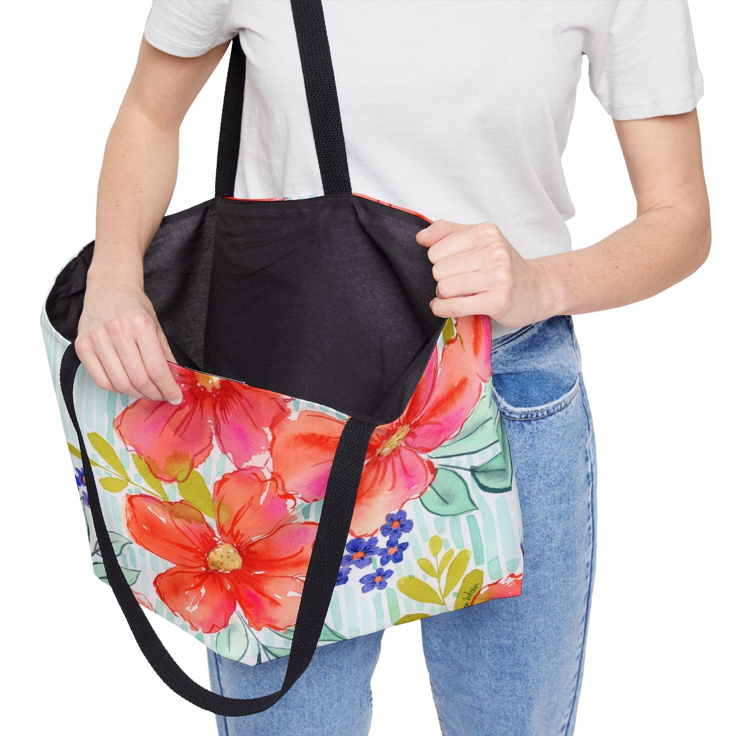 Citrus Splash Weekender Tote Bag, Aqua & Orange Striped Floral Bloom Weekender Tote