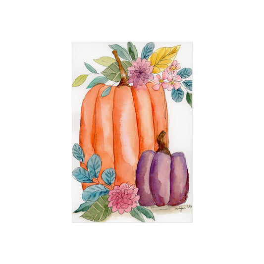 Fall Pumpkin Floral Watercolor Fine Art Prints, Autumn Home Decor, Fall Wall Art