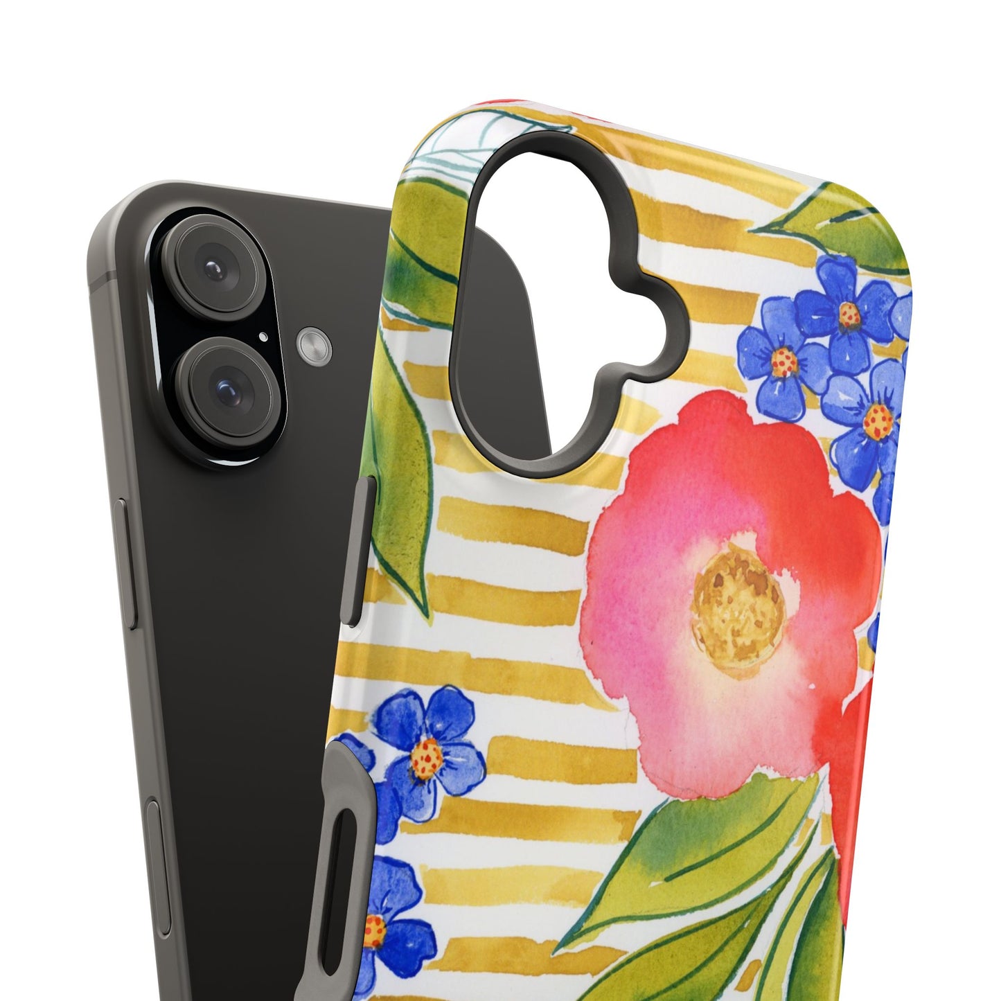 Golden Meadow Magnetic Phone Case, Gold Striped Floral Magnetic Phone Case