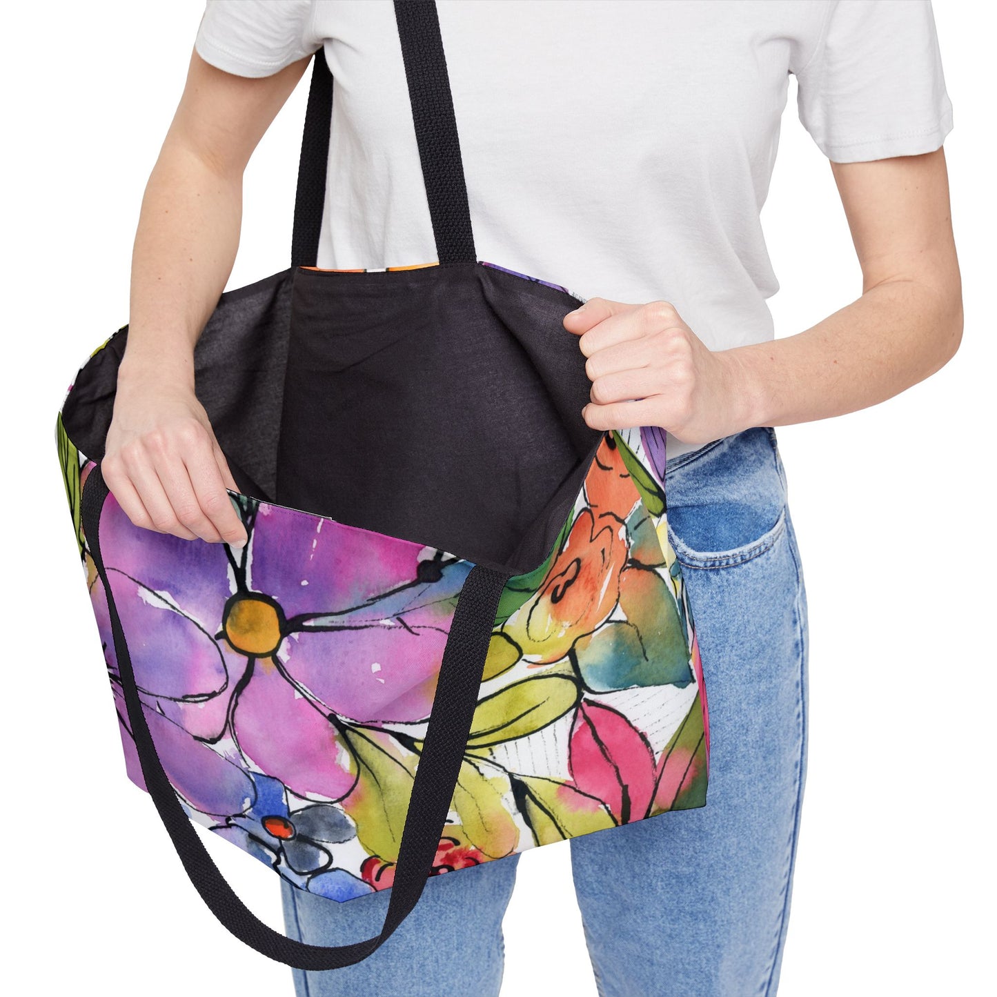 Colorful Floral Weekender Tote Bag - Large Watercolor Painted Tote, Great Gift for Mom, Teachers, Graduation - Travel Tote