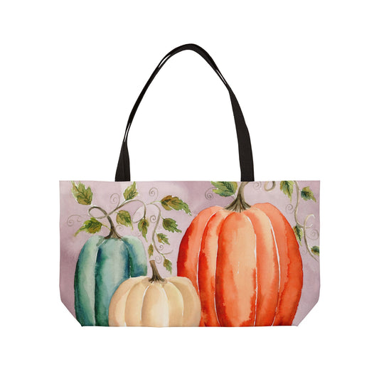 Fall Pumpkin Weekender Tote Bag - Large Watercolor Painted Tote, Great Gift for Mom, Teachers, Graduation - Travel Tote, Collage Bag,