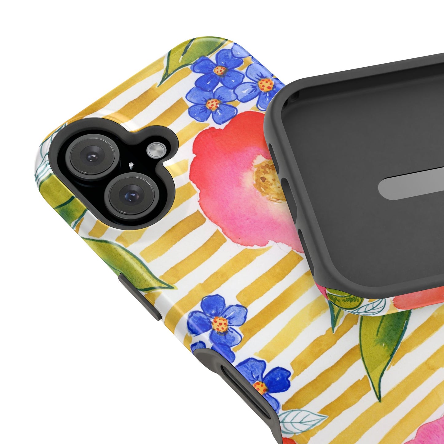 Golden Meadow Magnetic Phone Case, Gold Striped Floral Magnetic Phone Case