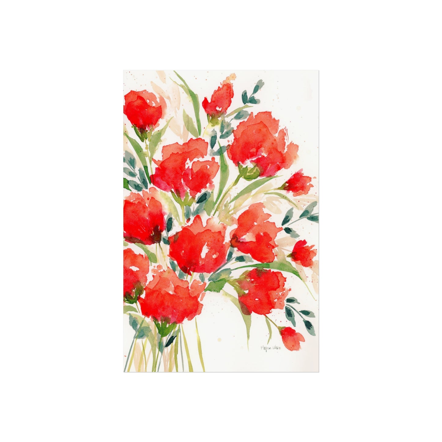 Red Watercolor Floral Print, Red Blooms, Loose Red Watercolor Flowers Fine Art Prints, Red Floral Print
