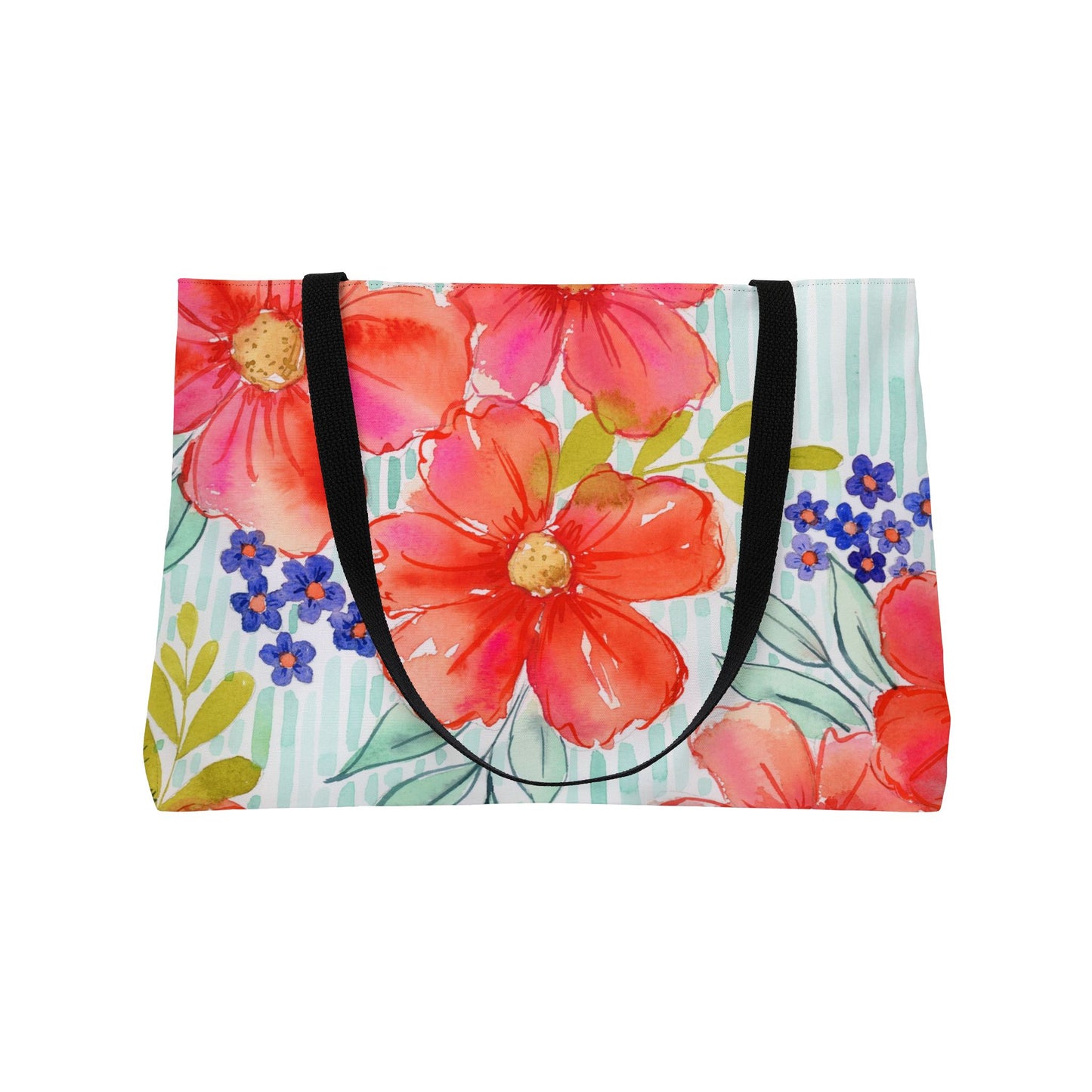Citrus Splash Weekender Tote Bag, Aqua & Orange Striped Floral Bloom Weekender Tote