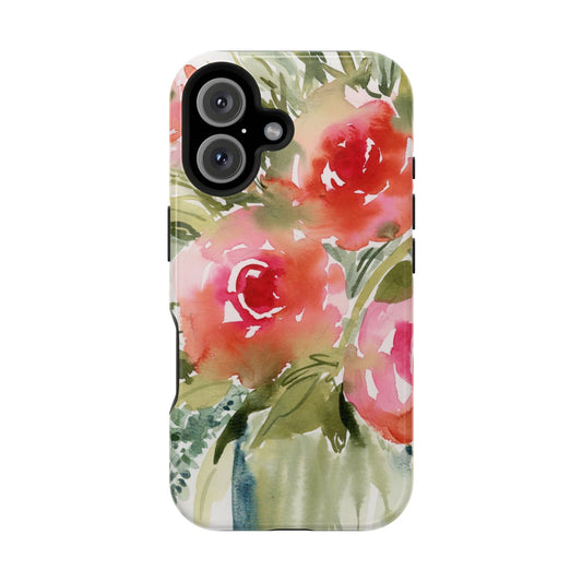 Loose Floral Watercolor Magnetic Case, Pink Bloom Phone Case