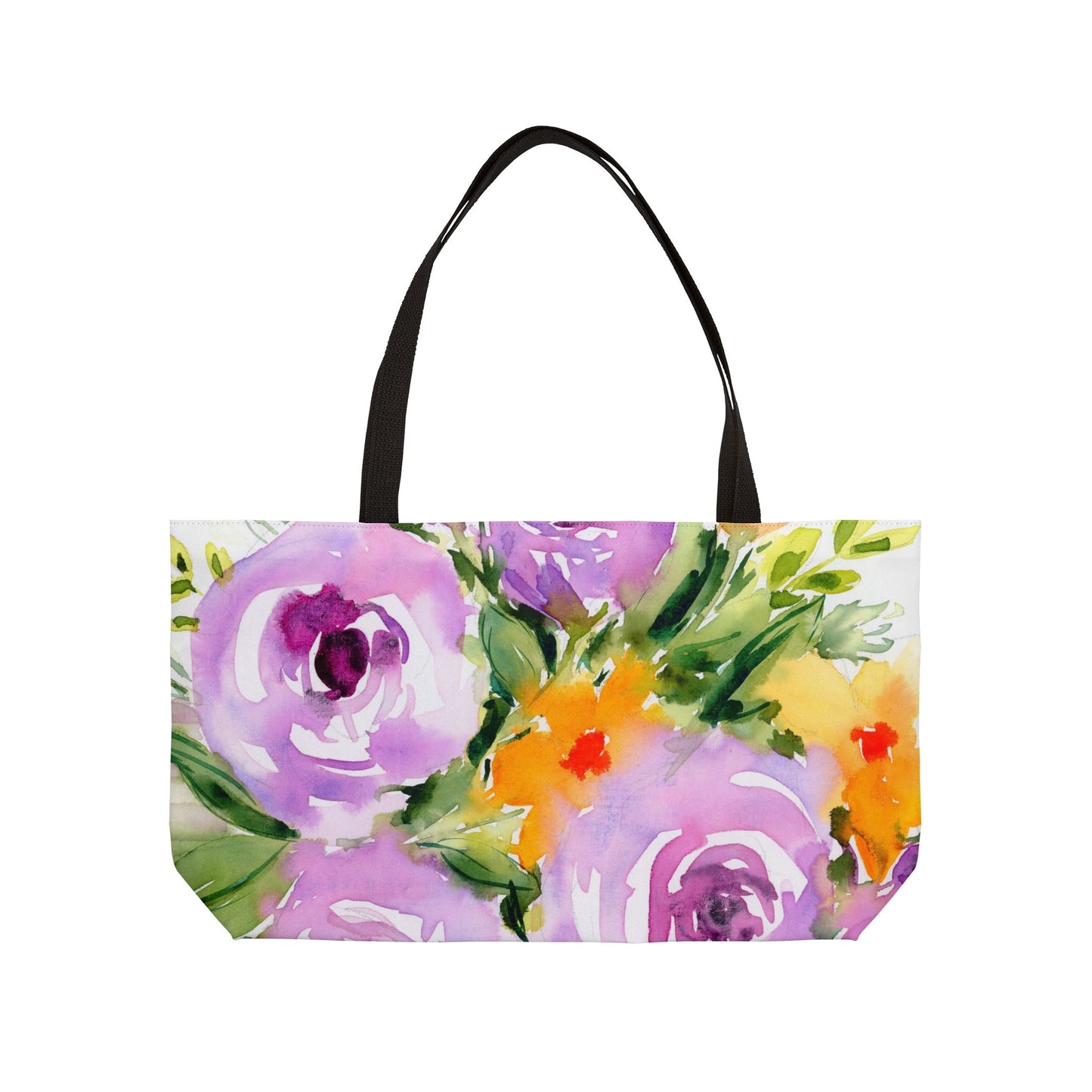 Purple Floral Weekender Tote Bag - Large Flower Watercolor Tote, Great Gift for Mom, Teachers, Graduation - Travel Tote, Collage Bag,
