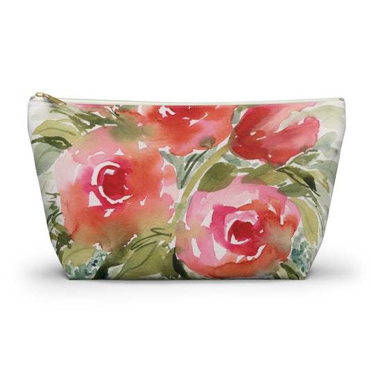 Soft Pink Floral Watercolor Accessory Pouch
