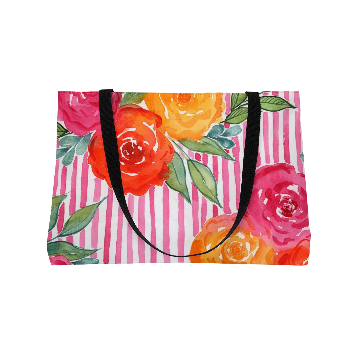 Pink Queen Weekender Tote Bag, Hot Pink Striped Floral Bloom Weekender Tote