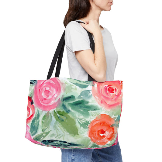 Loose Floral Weekender Tote, Large Watercolor Flower Tote Bag