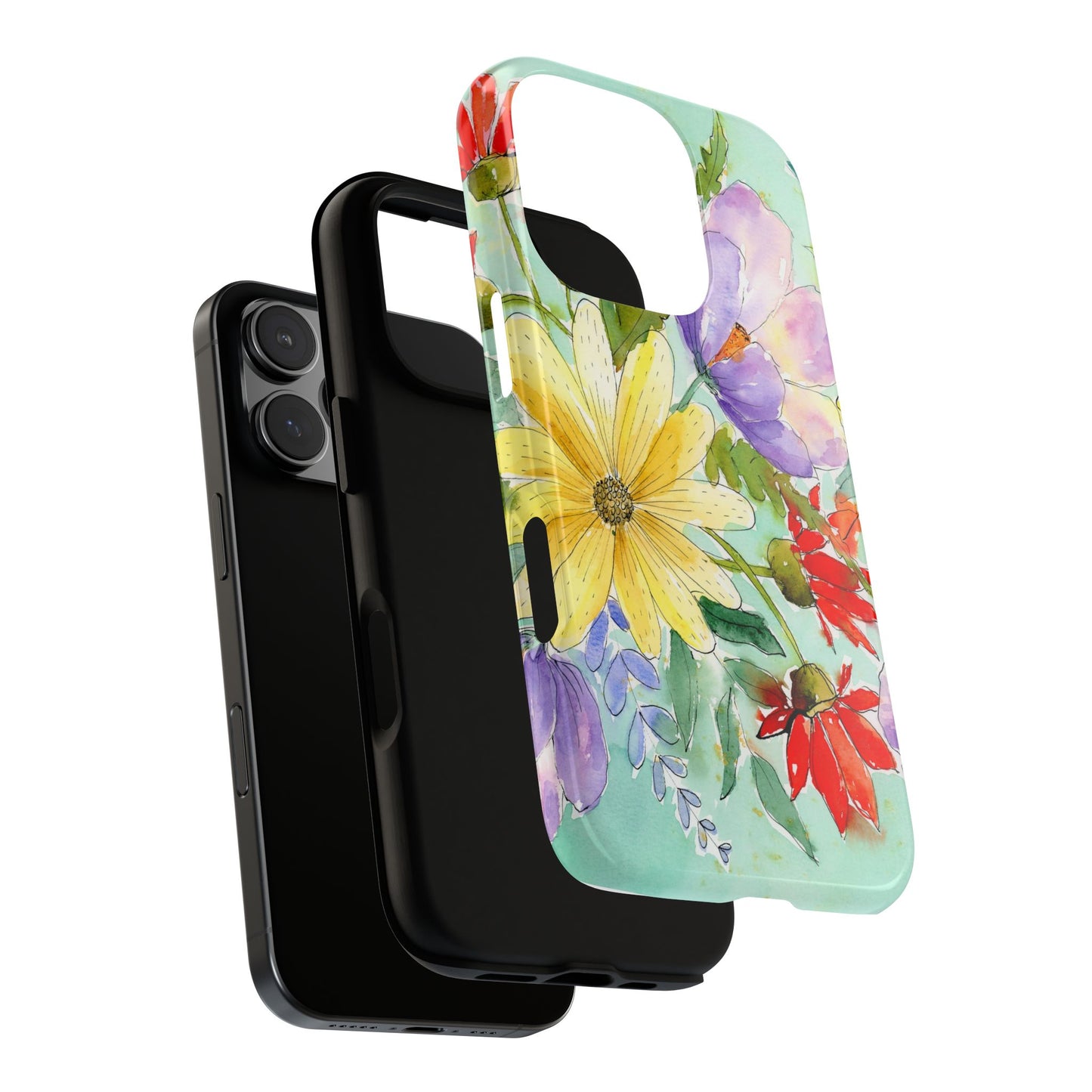 iPhone Case With Flowers, Colorful Phone Case, Floral Watercolor Tough Case, Flower Painted Phone Cover, Protective Phone Shell, Vibrant