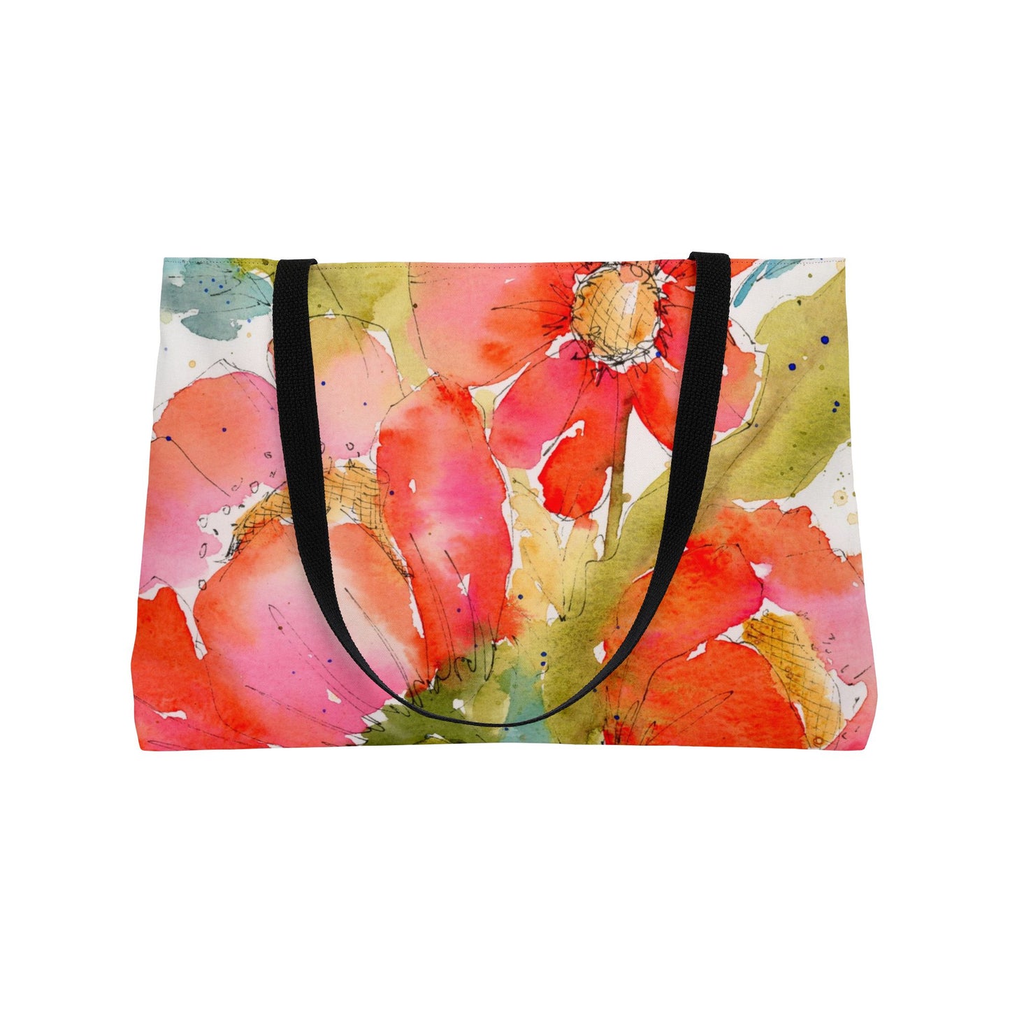 Red Bold Floral Weekender Tote Bag - Large Watercolor Painted Tote, Great Gift for Mom, Teachers, Graduation - Travel Tote, Collage Bag,