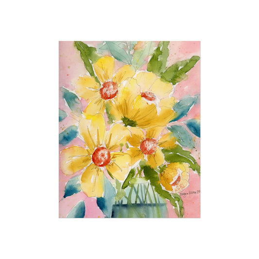 Yellow Floral Watercolor Fine Art Prints, Cheerful Floral Print, Yellow Wall Art