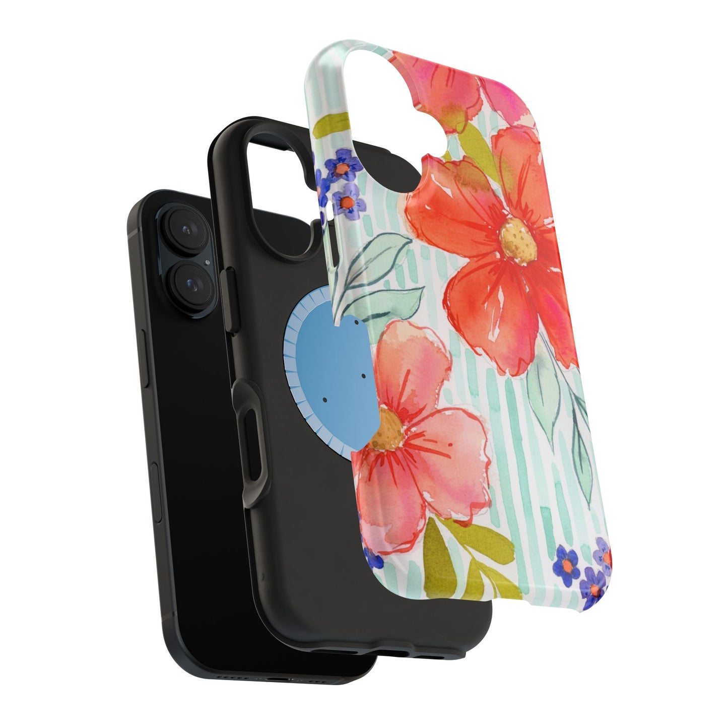 Citrus Splash Mag Phone Case, Aqua & Orange Magnetic Flower Phone Cover