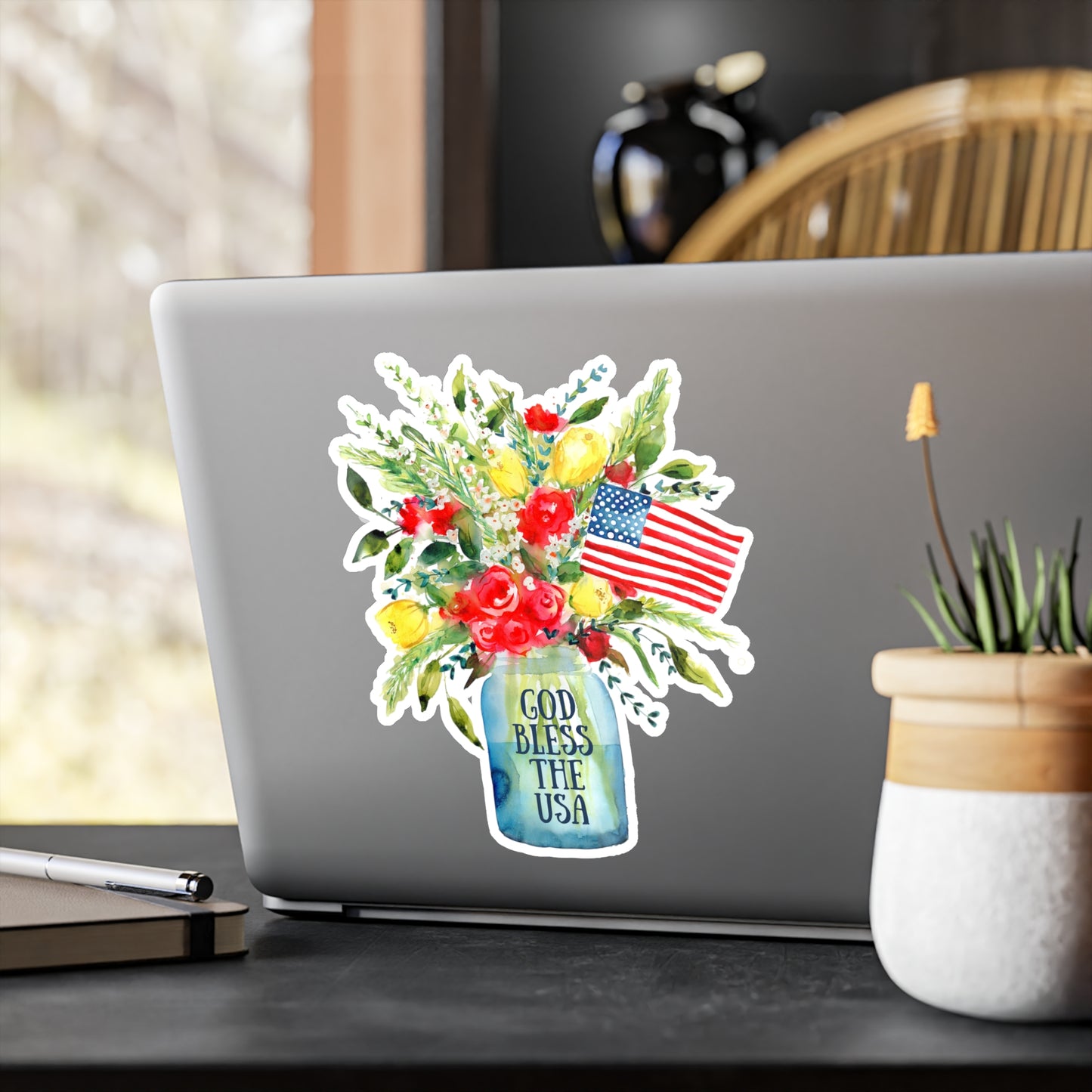 Patriotic Stickers, 'God Bless the USA' Colorful American Artwork