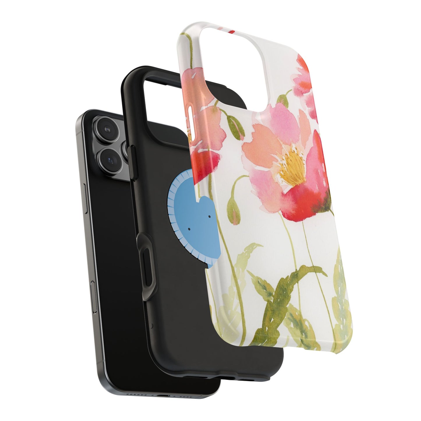 Magnetic Poppy Flower Phone Case, Watercolor Painted Tough Cases